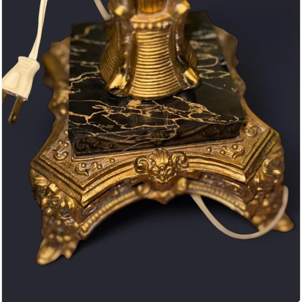 Antique Victorian Gothic Revival Stained Glass Torchiere Lantern Marble Rare